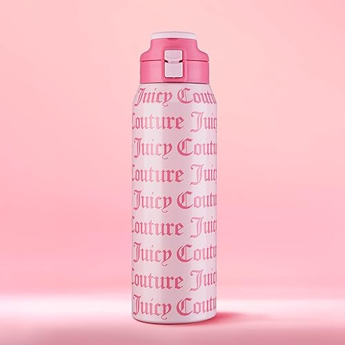 Juicy Couture Glam Getaway Logo 32oz Tumbler with Flip Top Lid, Pink