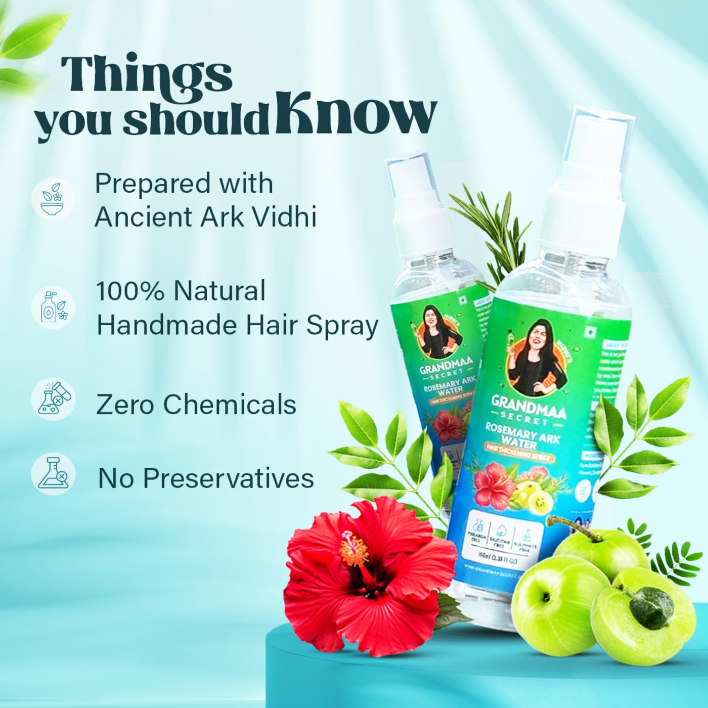 NIDHI’S GRANDMAA SECRET Rosemary Water Ark Hair Thickening Mist, Natural Rosemary Water Spray for Thick Hair, Rosemary Hair Mist Pure Distillate