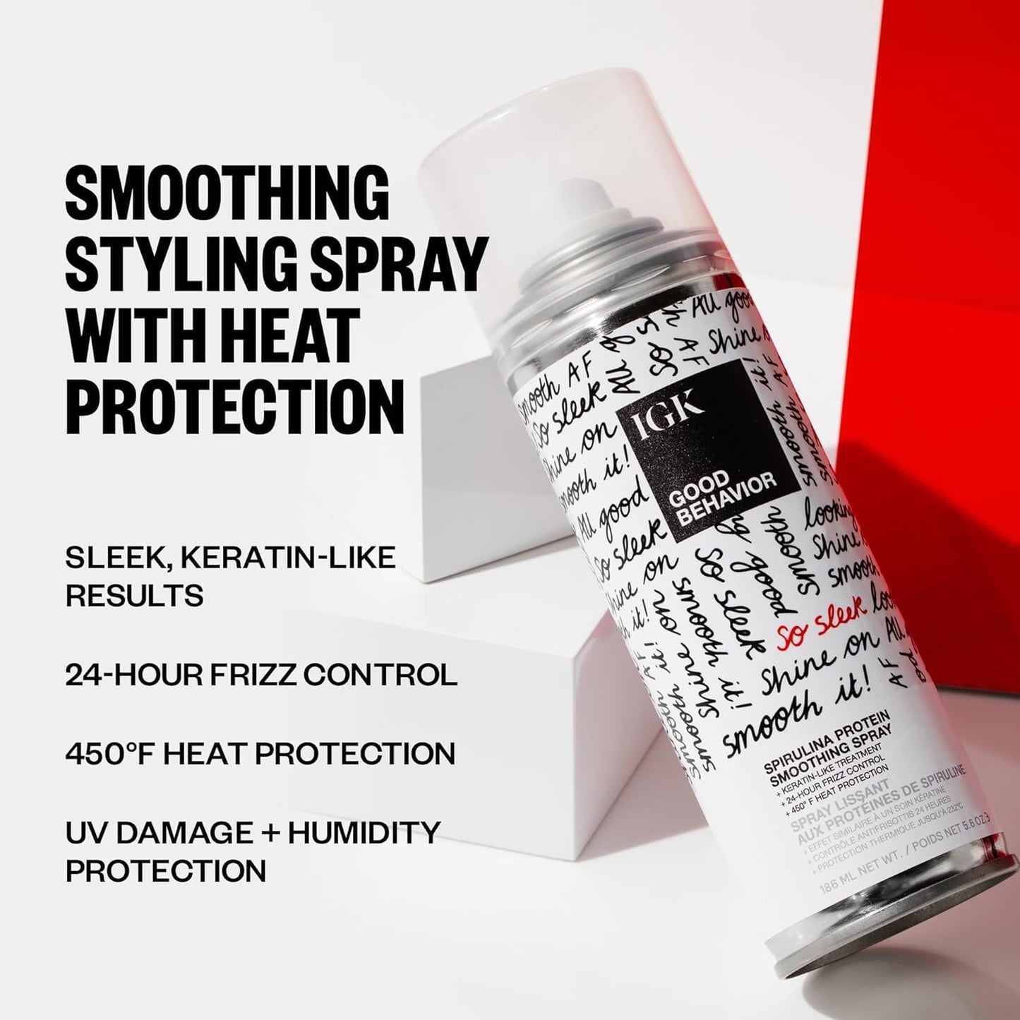 IGK GOOD BEHAVIOR Smoothing Frizz Fighters Set | 4-in-1 Prep Spray + Spirulina Protein Smoothing Spray | Frizz Control + Heat Protectant | Vegan +
