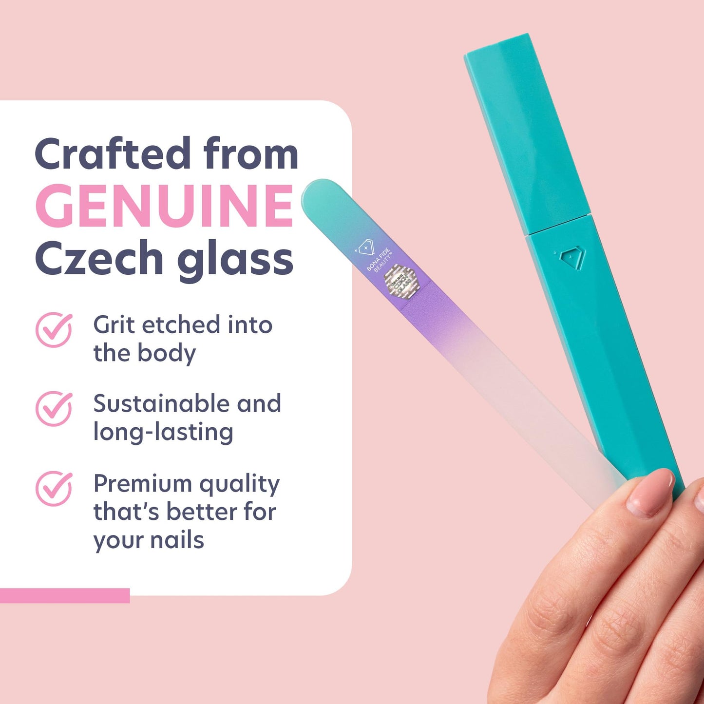 Bona Fide Beauty Czech Glass Nail File with Case, Pastel Green Violet Crystal File for Natural Nails. Nail Care Tool Gifts for Women Beauty and Personal Care BONA FIDE BEAUTY