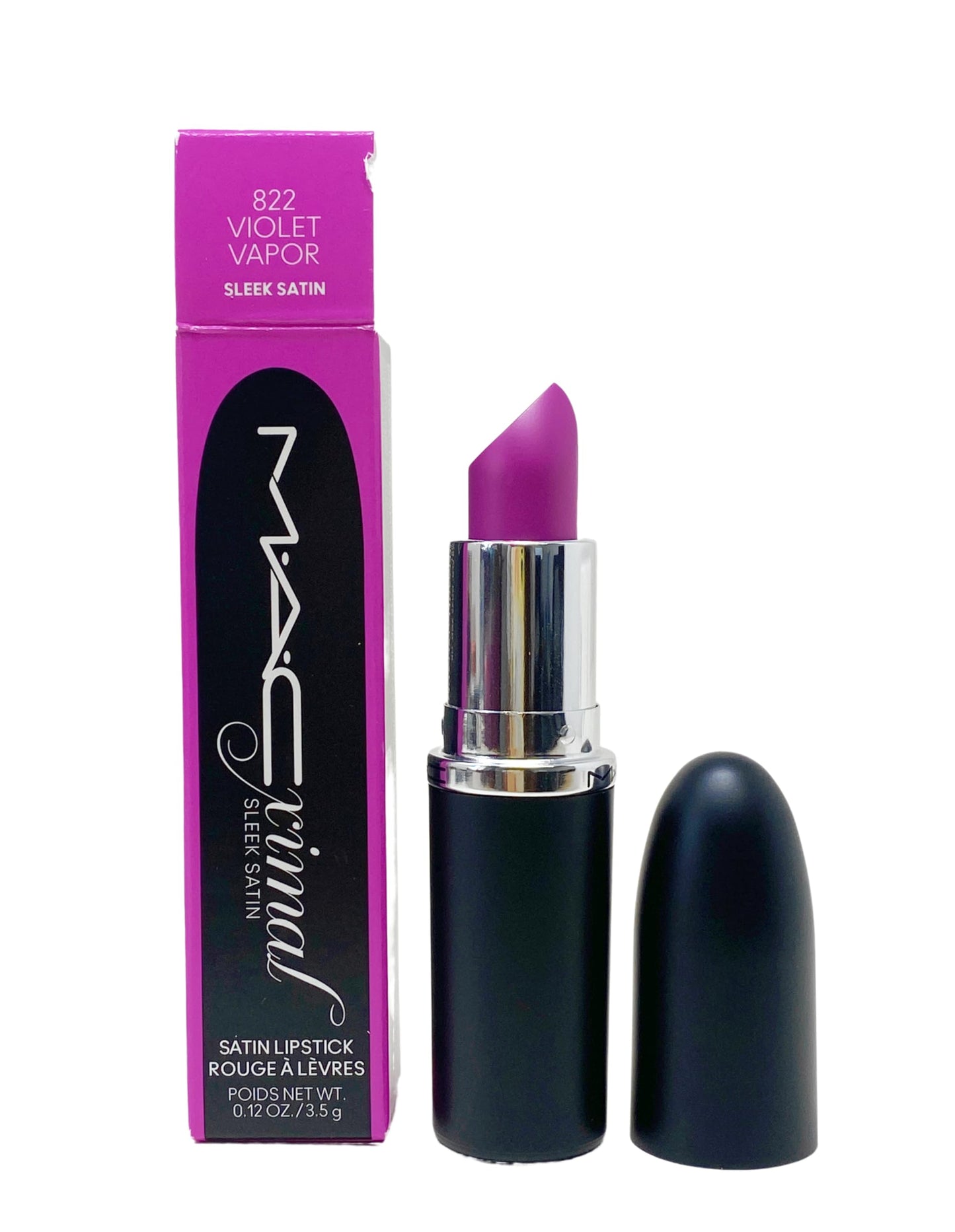 MAC Cosmetics Ximal Sleek Satin Lipstick - 822 Violet Vapor (Electric violet) 0.12 Oz / 3.5 g