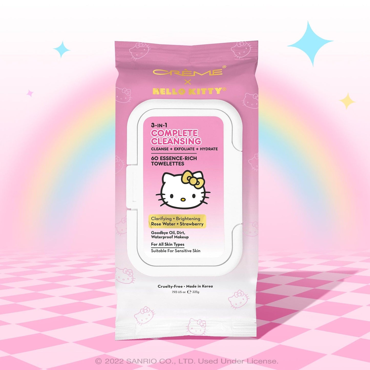 The Crème Shop x Hello Kitty 3-in-1 Complete Cleansing Towelettes - Rose Water & Strawberry - Cleanse, Refresh & Hydrate for Face and Body