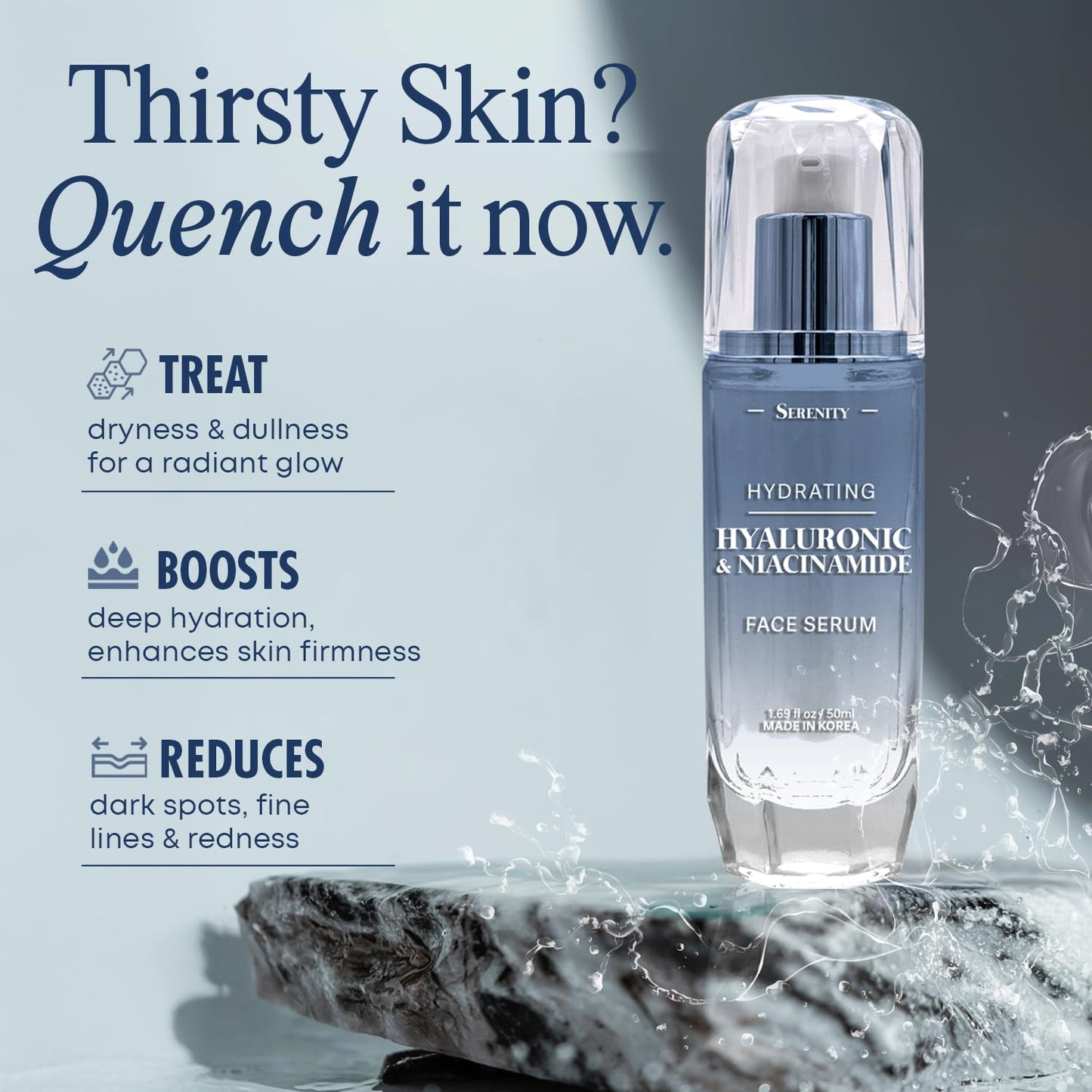 Serenity Dew Hyaluronic Acid & Niacinamide Face Serum - Dermatologist Tested Anti-Aging Korean Skin Care - Ultra Hydrating, Cools, Soothes & Improves