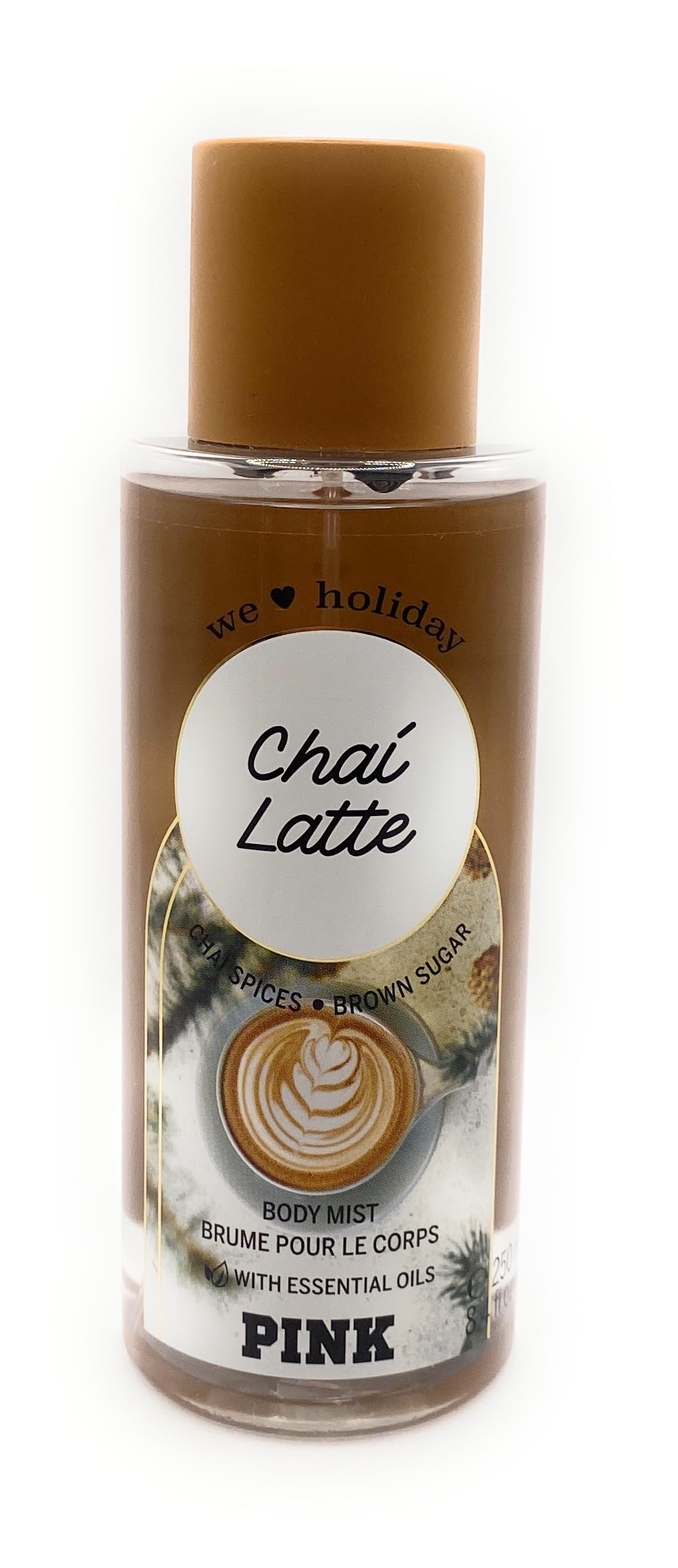 Victoria's Secret Pink Chai Latte Scented Body Mist Chai Spices x Brown Sugar 8.4 Ounce Spray With Essential Oils