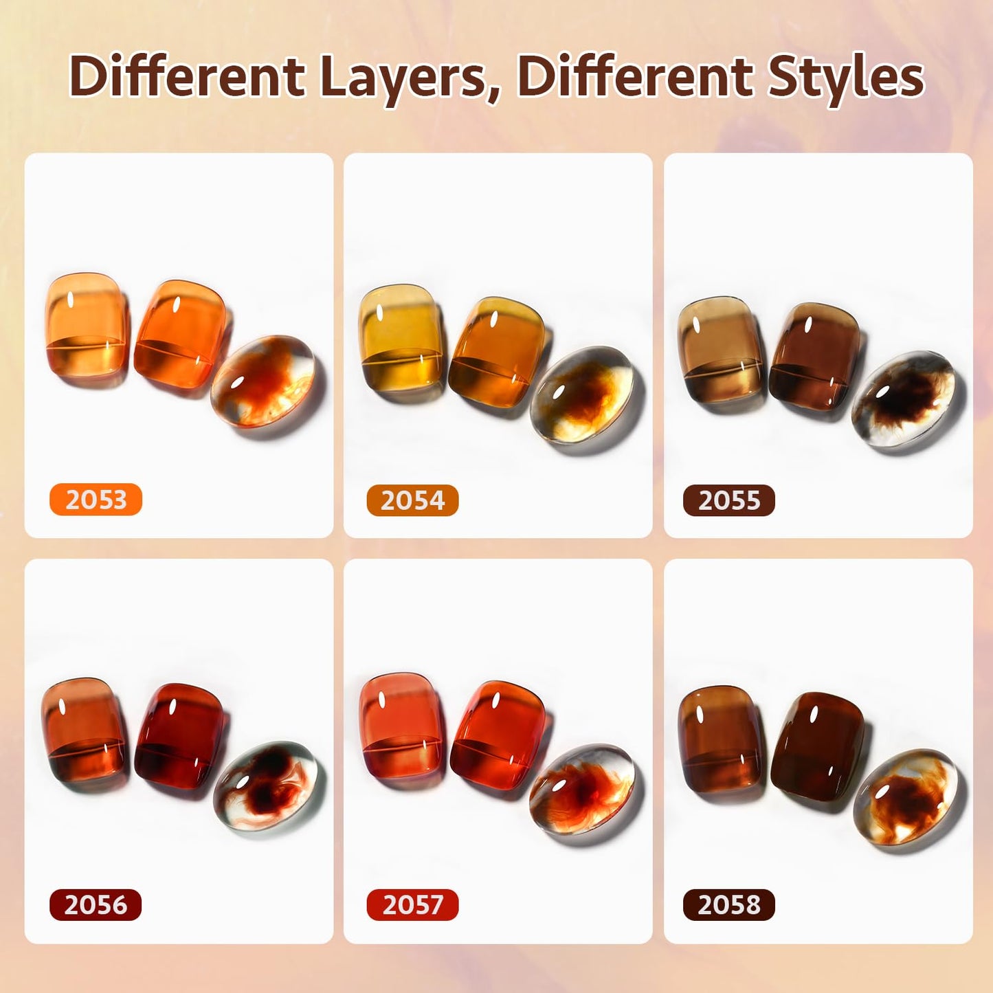 GAOY Jelly Tortoise Brown Gel Nail Polish Set, 6 Transparent Colors Dark Red Orange Pumpkin Soak Off UV Light Cure Gel Polish Kit for Salon and Nail Beauty and Personal Care GAOY