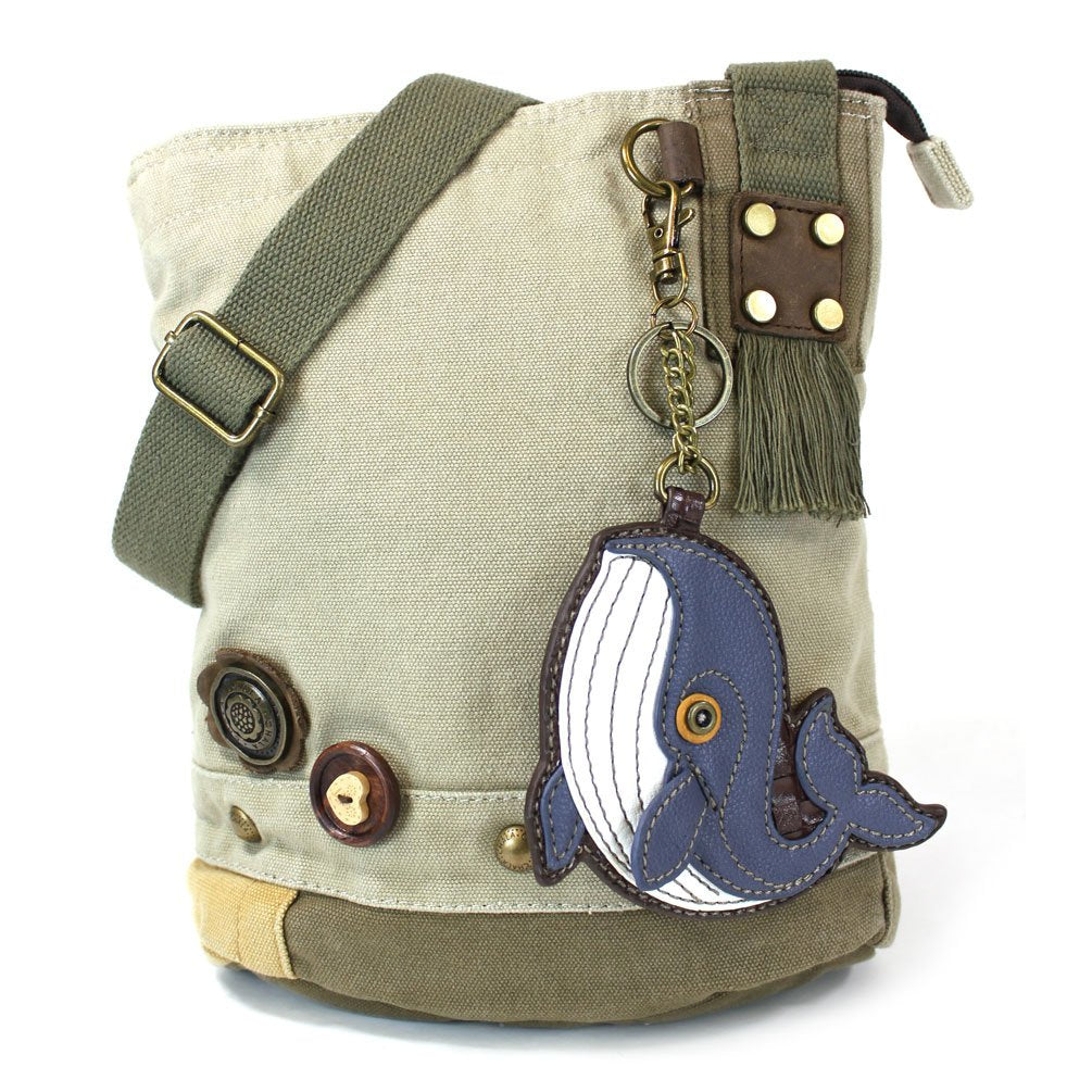 CHALA Patch Crossbody Messenger Handbag Purse Whale Canvas Cotton Sand