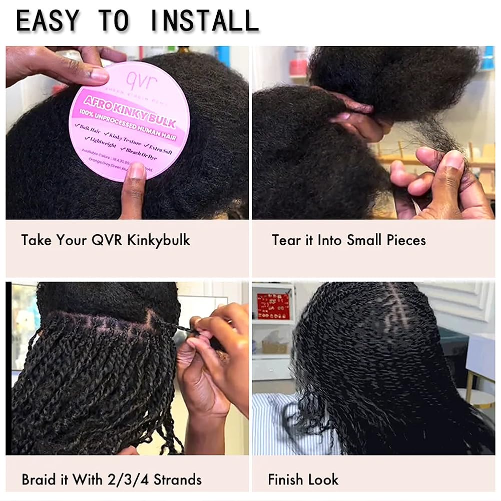 QVR Afro Kinkys Bulk Human Hair for Dreadlock Extensions Repair Locs, Dark Brown Color 14inch Spring Twist Braiding Afro Kinky Human Hair for Locks 50 Beauty and Personal Care QUEEN VIRGIN REMY