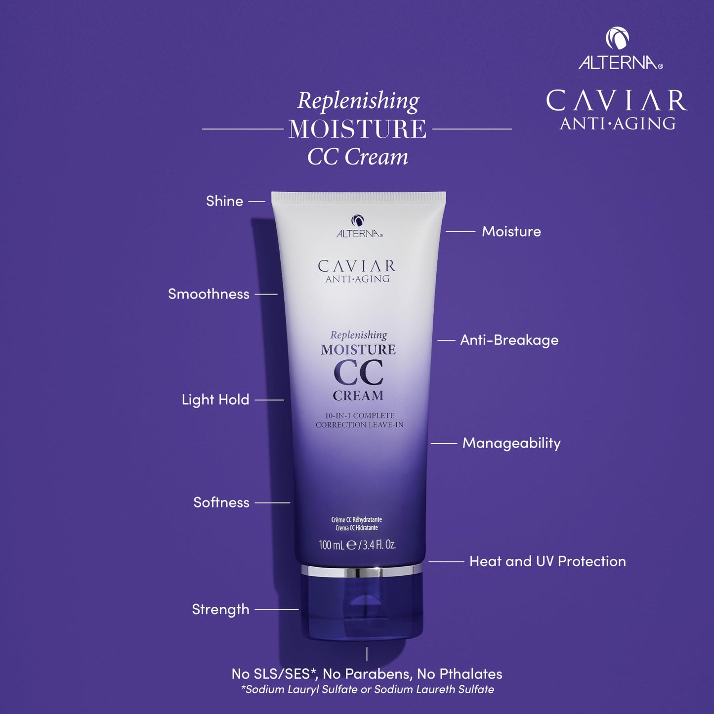Alterna Haircare CAVIAR Anti-Aging Replenishing Moisture CC Cream, 3.4 Fl Oz |10-in-1 Hair Protection & Treatment Cream | Nourishes, Restores