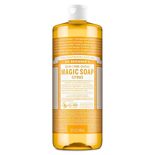 Dr. Bronner's Pure-Castile Magic Soap Liquid (Citrus, 32 Ounce - Made with Regenerative Organic Certified Oils, 18-in-1 Uses: Face, Body, Hair