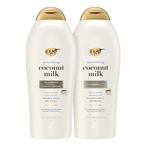 OGX Shampoo and Conditioner Set, Nourishing + Coconut Milk, Shampoo and Conditioner for Moisturizing & Strengthening Hair Care, Formulated without
