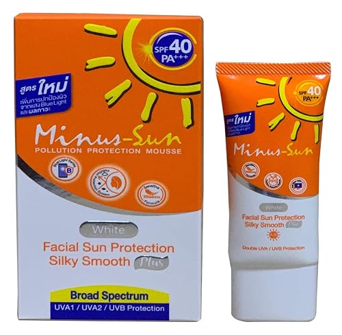 Minus-Sun SPF40 PA+++ (White) Pollution Protection Mousse 30 Gram. Facial Sun Protection Silky Smooth Plus UVA1 UVA2 and UVB Protection