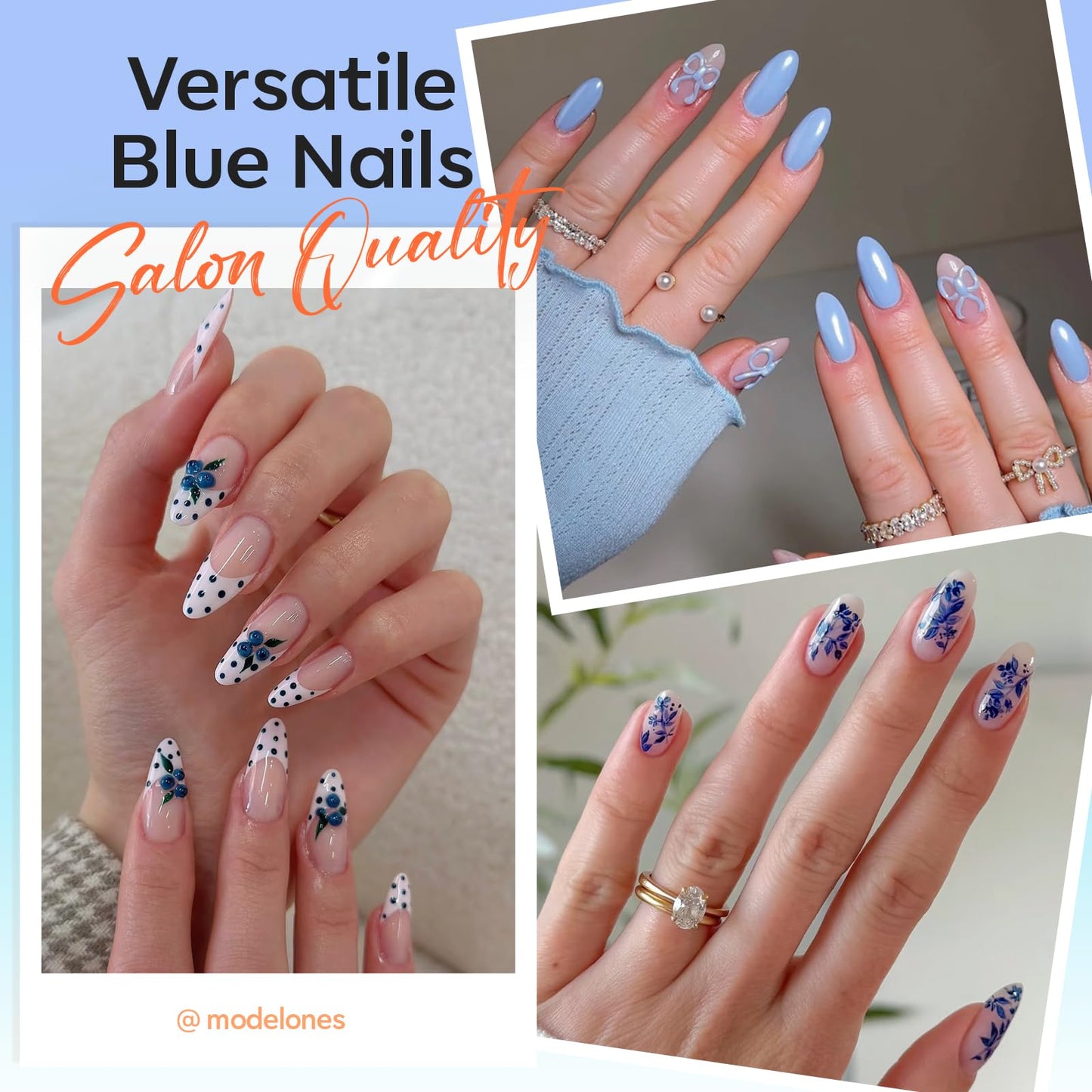modelones Blue Gel Nail Polish, 6 Colors Spring Summer Hema Free Pastel Royal Navy Sky Icy Klein Dark Blue Glitter Gel Polish Galaxy 9D Cat Eye Nail Beauty and Personal Care modelones