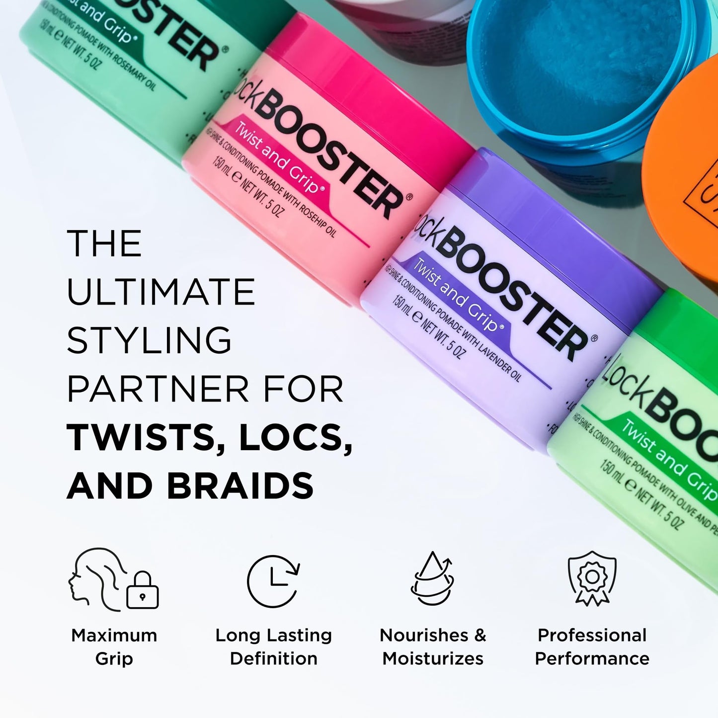 Style Factor Lock BOOSTER Twist & Grip Braid Gel (10.1 Oz.) with Coconut Oil - Strong Hold, Flake-Free, Frizz-Free Hair Braiding Gel for Defined