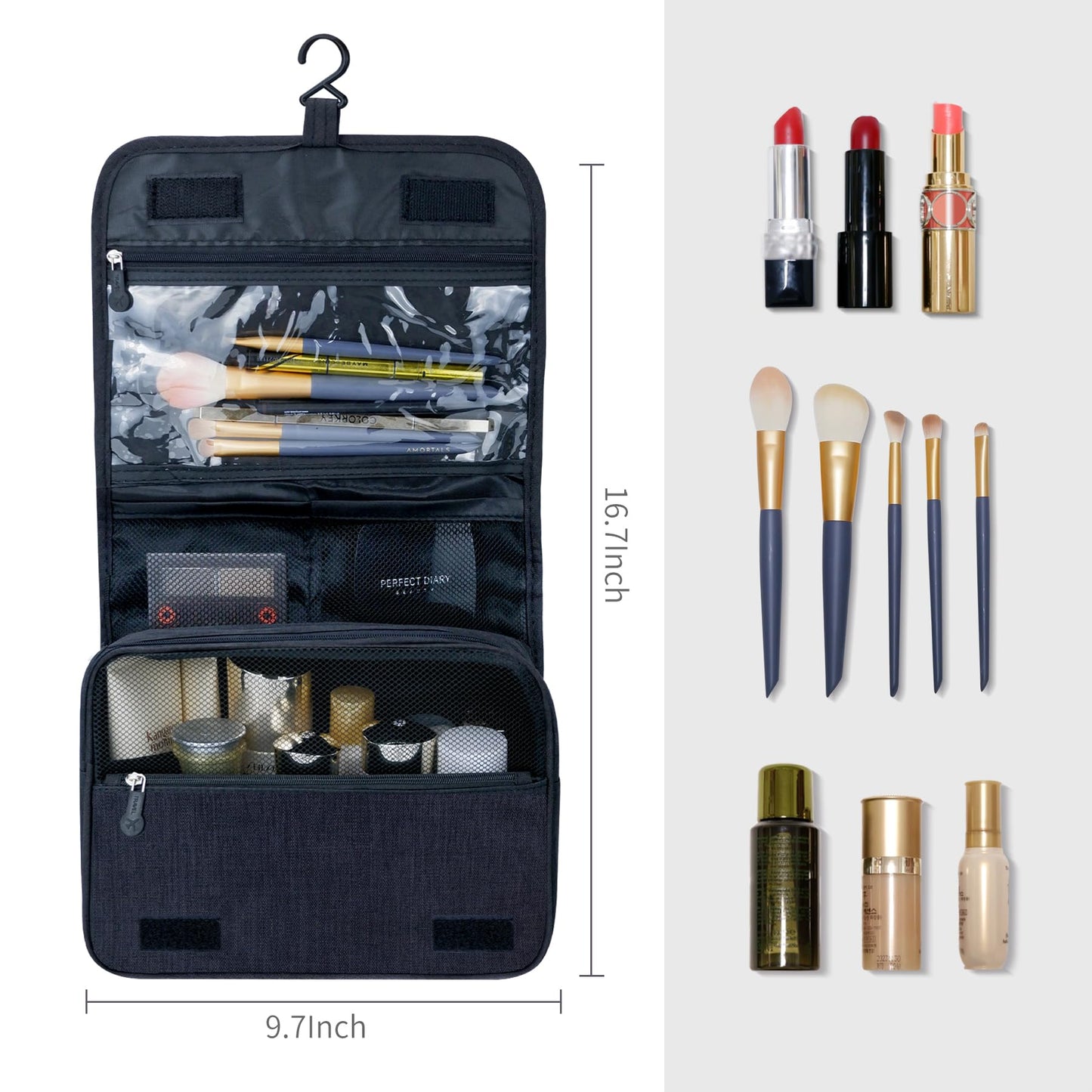 Lcsmaokin Large Capacity Toiletry Bag Travel Bag with Hanging Hook for Men and Women Waterproof Travel Cosmetic Bag Bathroom Storage Bag for Brushes Beauty and Personal Care Lcsmaokin