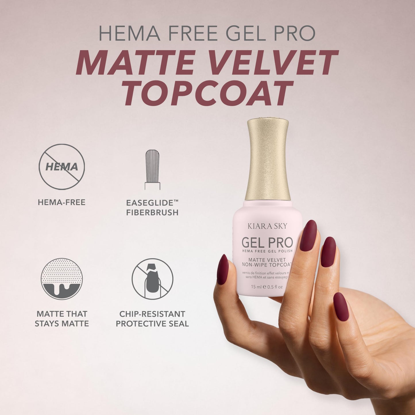 Kiara Sky Matte Gel Top Coat - Powder-Resist, Chrome Proof Velvet Matte Finish, HEMA-Free No-Wipe, for Chrome Isolation & Nail Art, UV/LED Soak-Off Beauty & Personal Care KIARA SKY