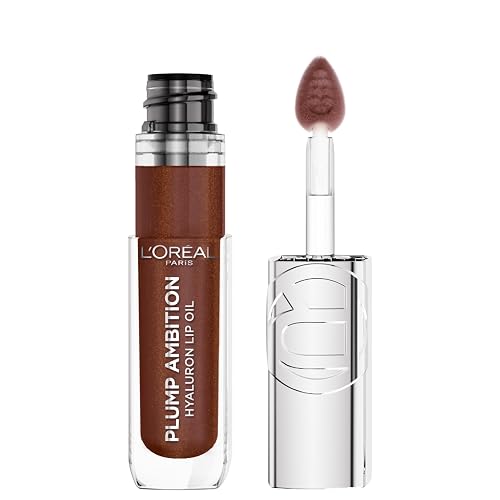 L'Oreal Paris Plump Ambition Hyaluron Lip Oil, 24 HR Lip Gloss with Hyaluronic Acid, Volumizing Formula with Glass-Like Shine, La Nuit Sparkle, 0.16