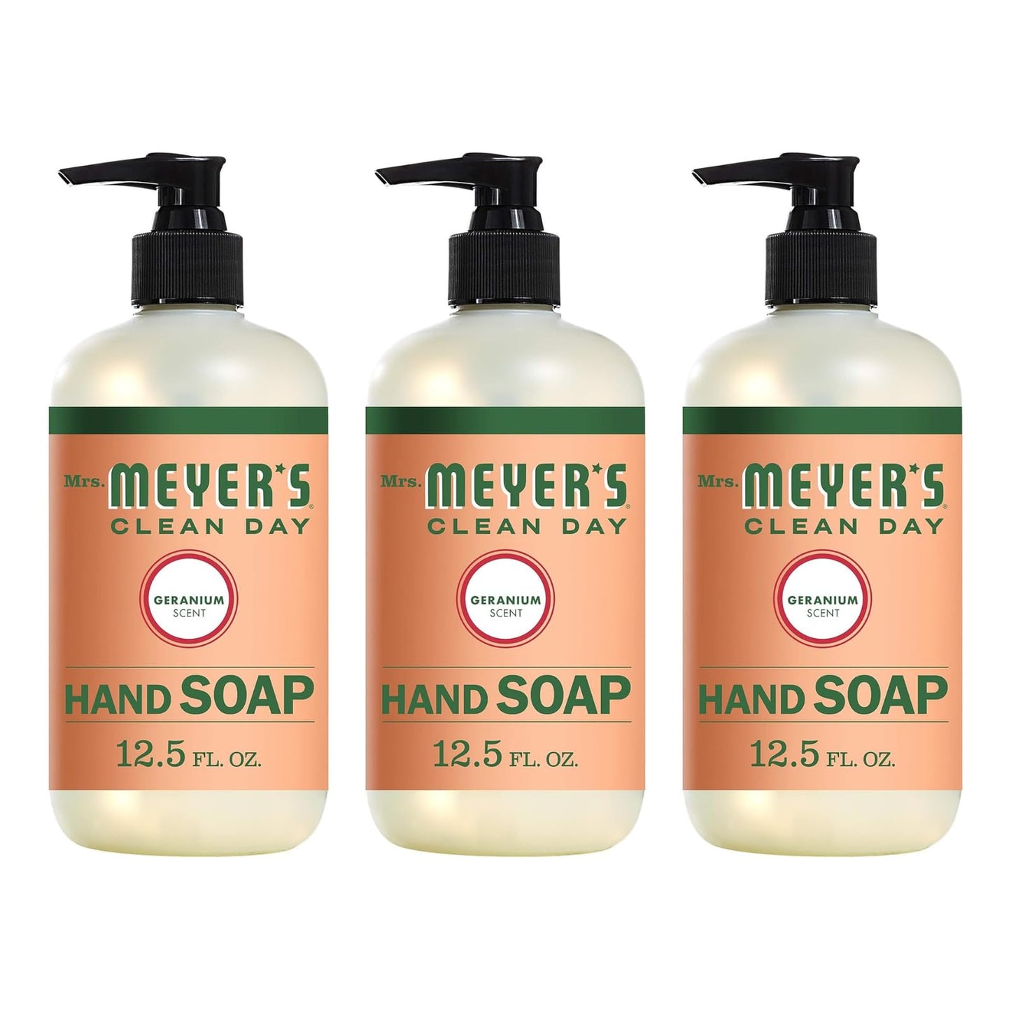 Mrs Meyers Hand Soap Geranium 12.5 Ounce Pump (370ml) (3 Pack) Beauty & Personal Care Mrs. MEYER'S
