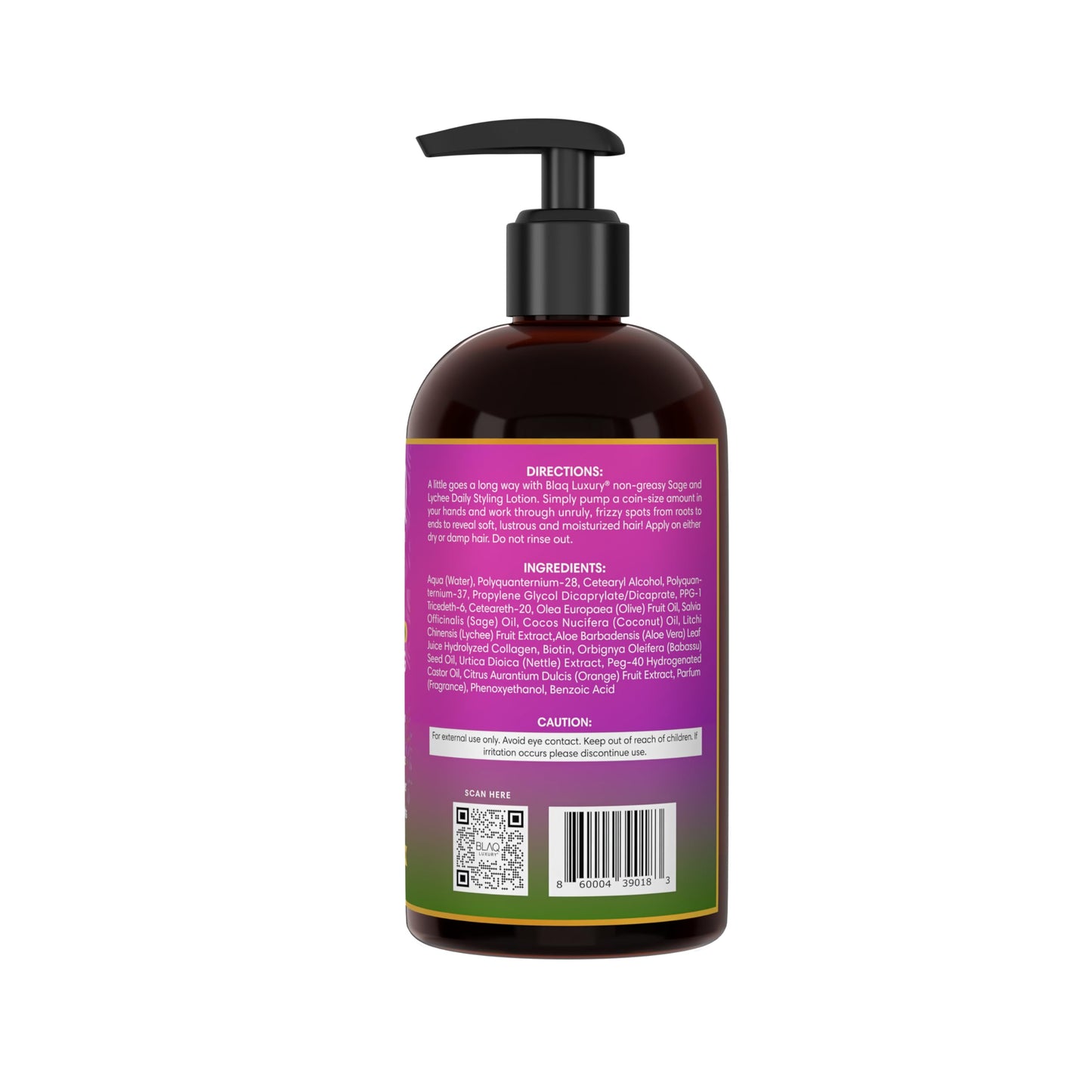 Blaq Luxury Sage & Lychee Daily Styling Lotion - Formula for Easy Styling and Frizz Control - Infused with Biotin and Natural Botanicals - Promotes