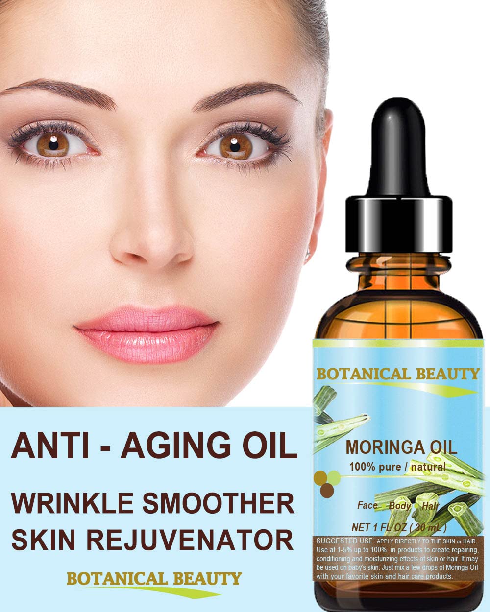 Botanical Beauty Moringa Oil 100% Pure Natural Undiluted Cold Pressed Carrier Oil for Face Skin, Hair, Lips, Nails. Rich in Vitamin C, Vitamin E (0.5