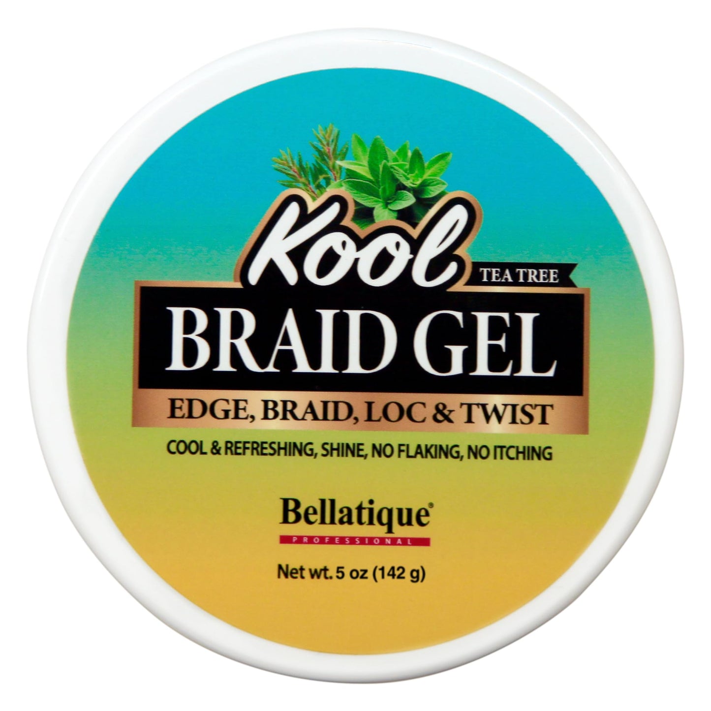 BELLATIQUE KOOL Braiding Gel Maximum Hold for LOC & Twist - No Flaking, No Whitening, Fast Drying, High Shine, Cool & Refreshing, Long Lasting Hold (5