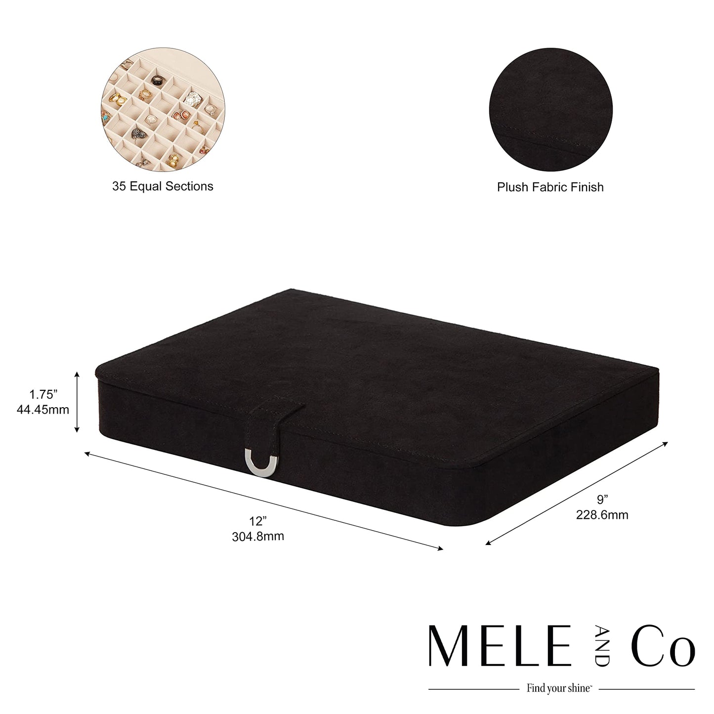 Mele and Co Cameron Plush Fabric Jewelry Box in Black