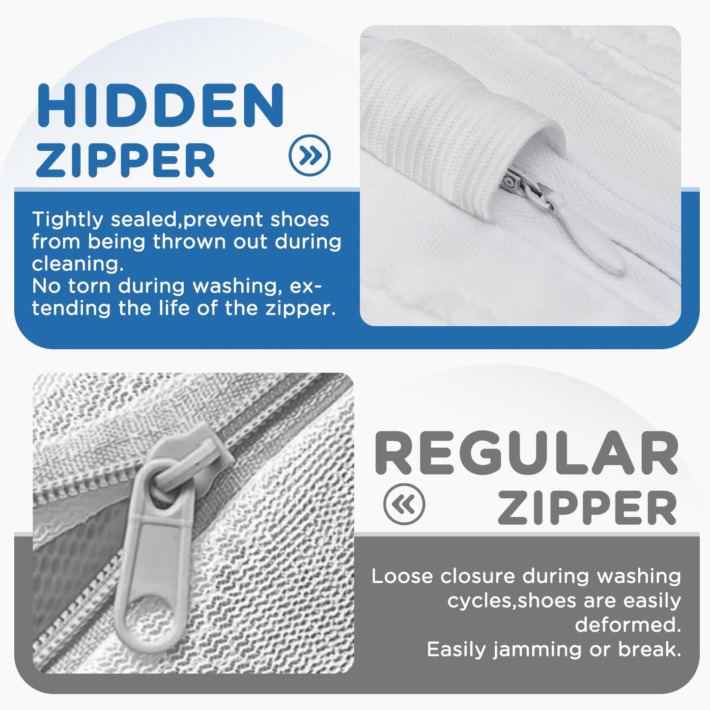 Shoe Laundry Bag 2-Pack – Side Zipper Washing Machine Bags for Sneakers, Reusable Shoe Cleaner for All Sizes – White