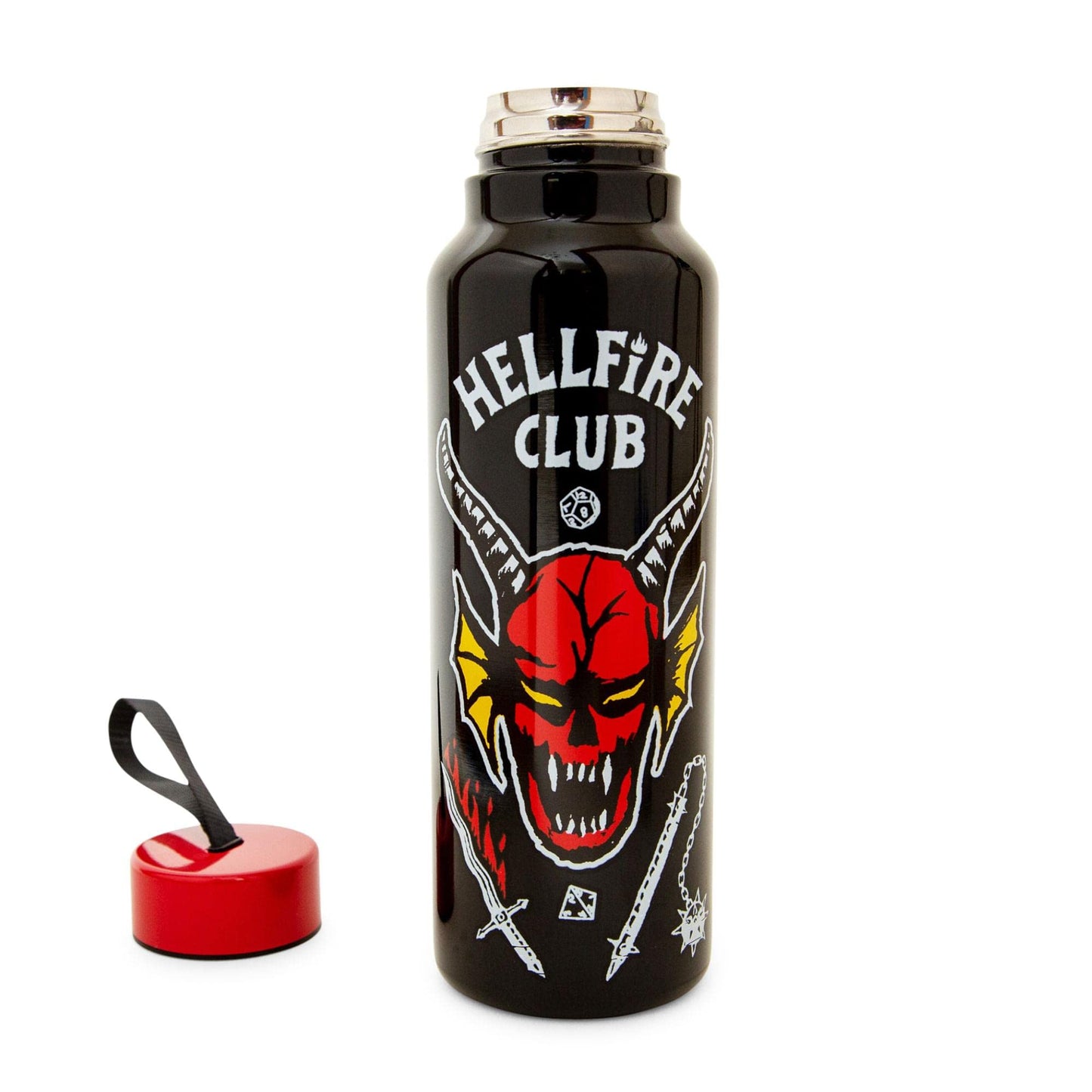Toynk Stranger Things Hellfire Club Stainless Steel Water Bottle With Strap | Double-Walled Metal Sports Jug | Holds 27 Ounces