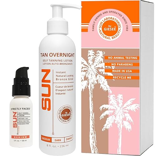 Sun Laboratories By Giesee Self Tanning Kit with 8 oz Tan Overnight Self Tanning Lotion and 2 oz Sunless Tanning Face Cream - Odorless, Non-Toxic Self