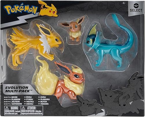 Pokemon Select Eevee Evolution Pack - Features 2-Inch Eevee Plus 3-Inch Jolteon, Vaporeon, and Flareon Battle Figures
