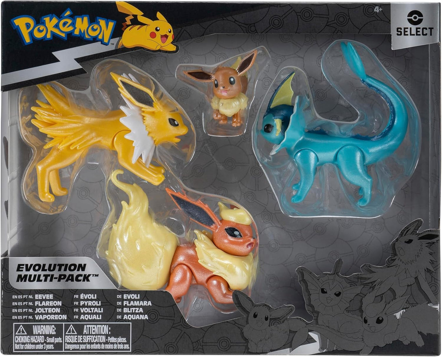 Pokemon Select Eevee Evolution Pack - Features 2-Inch Eevee Plus 3-Inch Jolteon, Vaporeon, and Flareon Battle Figures
