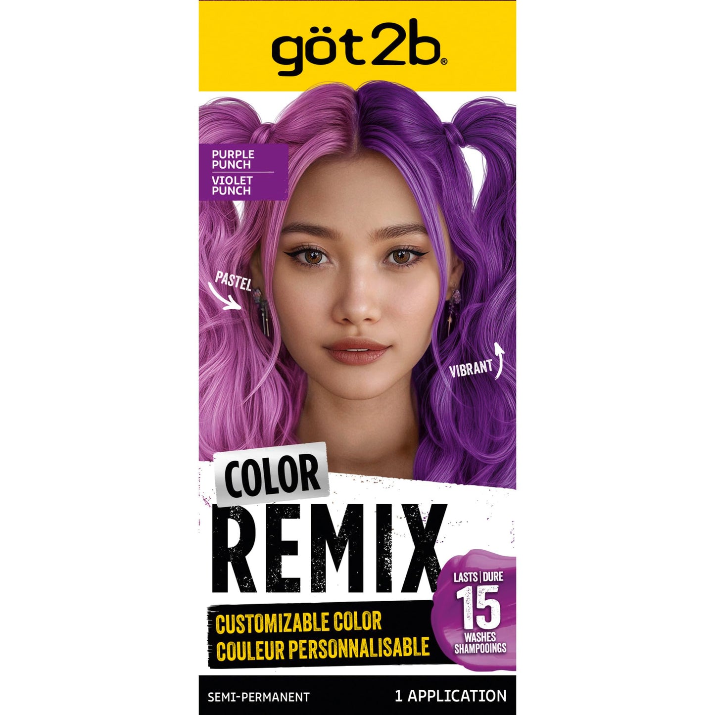 got2b Color Remix Semi-Permanent Hair Color, Purple Punch 094, Customizable Temporary Hair Dye to Create A Vibrant or Pastel Shade, Easy At-Home