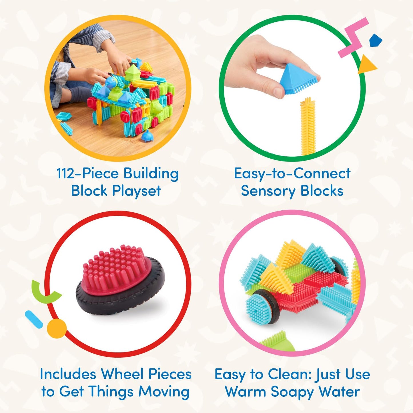 Battat Bristle Blocks 112pcs – STEM Interlocking Building Playset for Toddlers & Kids Ages 2+, Developmental Basic Builder Set