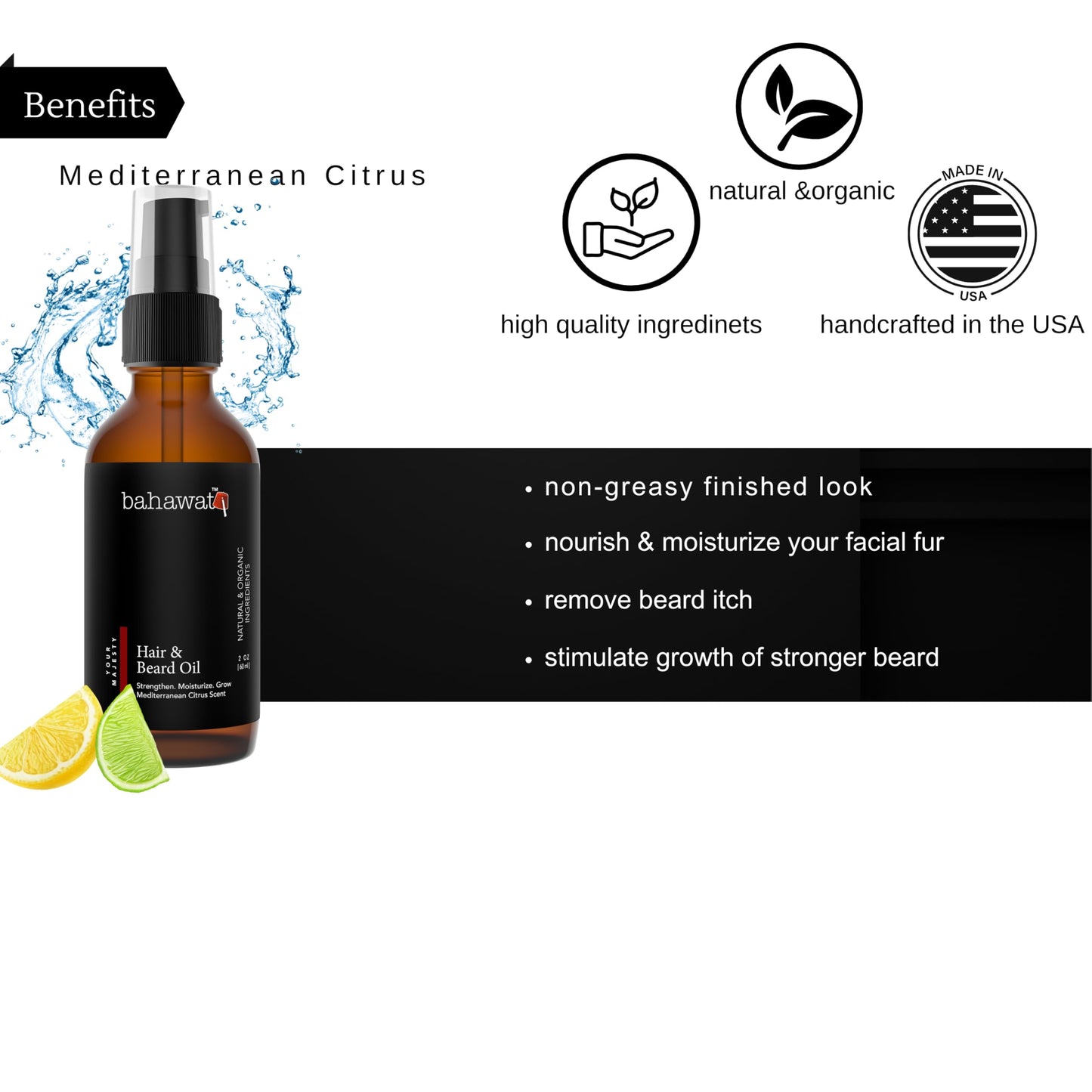 BAHAWAT: Premium Beard Oil Conditioner & Softener - Your Majesty- 2 ounce - Beard Itch and Dry Skin Relief - Handcrafted from Natural Ingredients