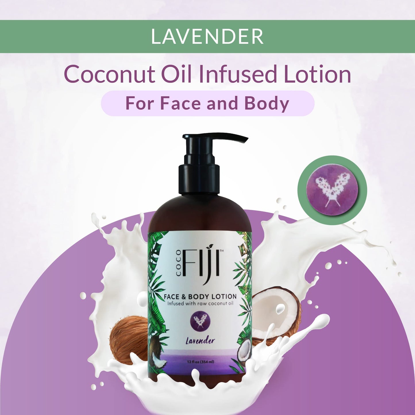 Coco Fiji Face & Body Lotion Infused With Coconut Oil | Lotion for Dry Skin | Moisturizer Face Cream & Massage Lotion for Women & Men | Lavender 12