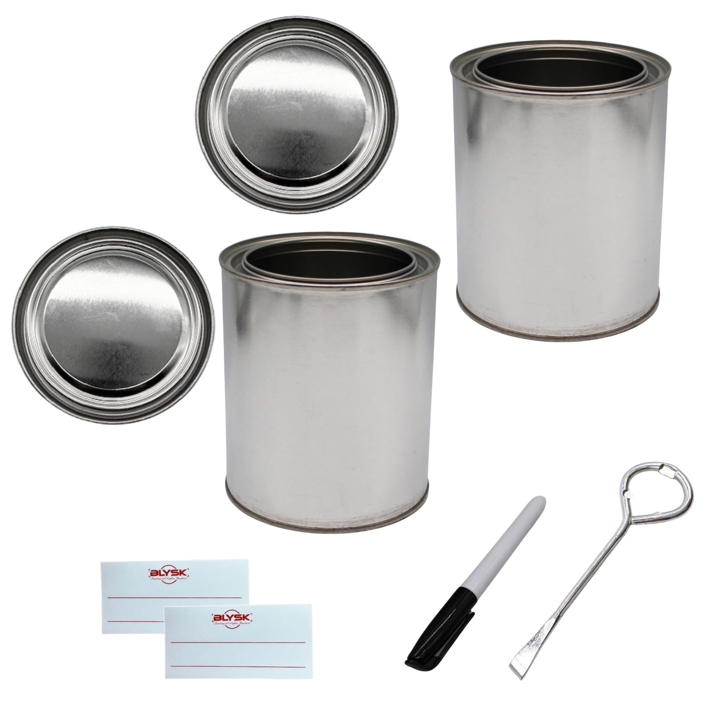 Blysk Empty Paint Cans with Lids - Quart/32 oz Unlined Containers for Paint, Solvents, Crafts & DIY, Can opener, Marker and Labels included 6 Pack