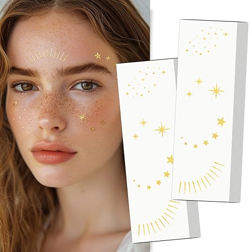 Wodelanle Glitter Freckles Face Tattoo, 24 Count Gold Face Glitter Speckles Makeup Patches, Glow Up Makeup Patches, Cute Glitter Freckles Makeup