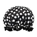 allydrew Reusable Women's Waterproof Shower Caps for Long Hair, Black and White Dots