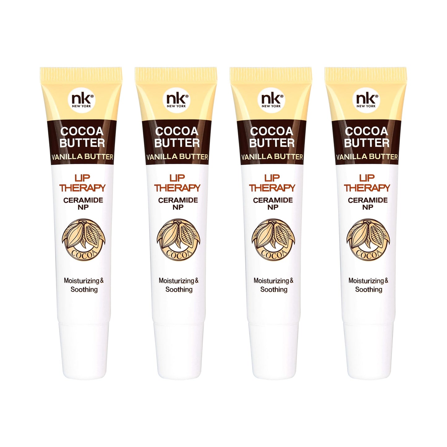 Nicka K New York Lip Therapy, Cocoa Butter, Shea Butter, Vanilla (AMZ078-ACV4PK)