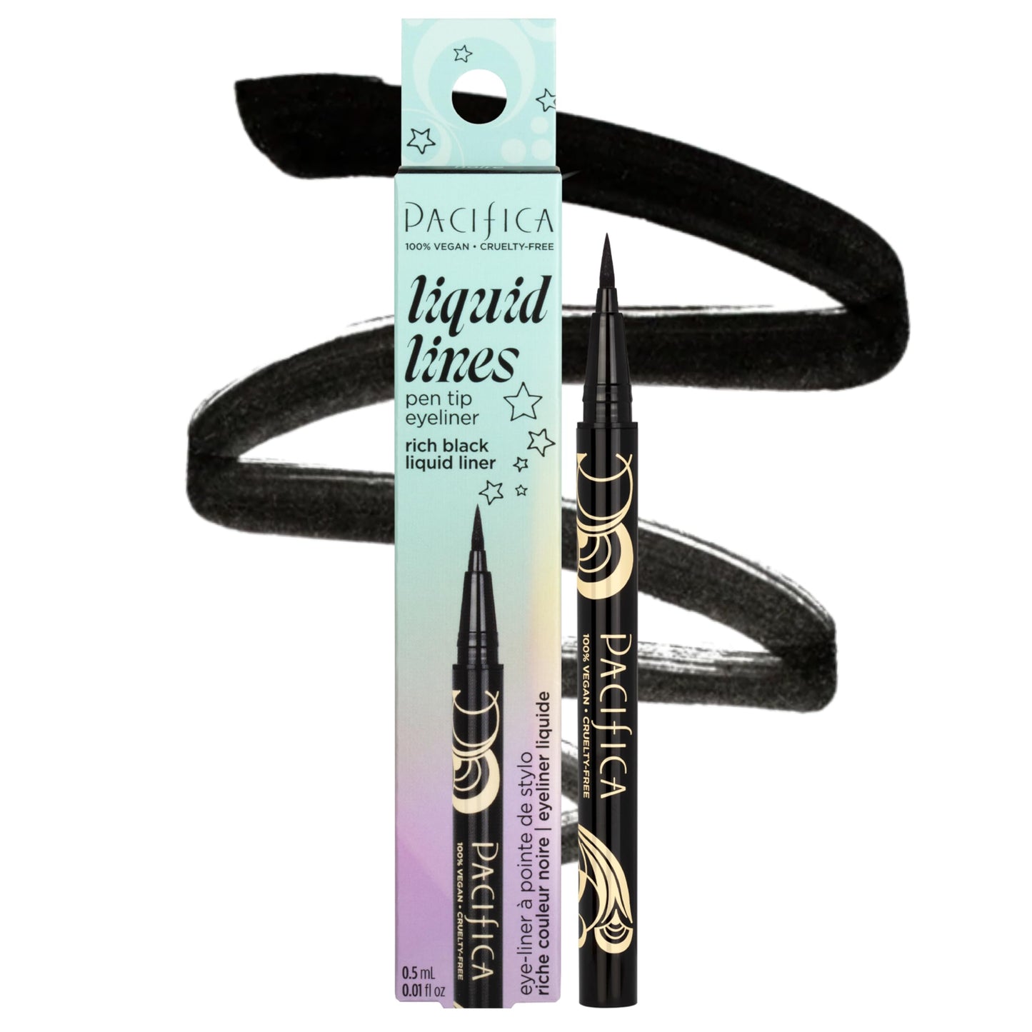 Pacifica Black Liquid Eyeliner Pen - Liquid Line - Felt tip, Smudge Proof Eyeliner - Water Resistant Gel Makeup Eye Liner - Matte Fine Tip Clean…