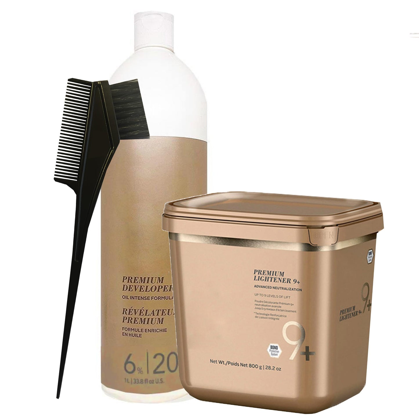 BlondeMe Lightener 9+ Premium Bleach 800 grams, Blonde Me Developer 6% / 20 Vol 1 Liter and M Hair Designs Tint Brush Comb (Bundle), Off White Beauty & Personal Care M Hair Designs