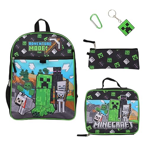 BIOWORLD Unisex Minecraft Adventure Mode 5-Piece Backpack set (Little Kid/Big Kid), Green, One size