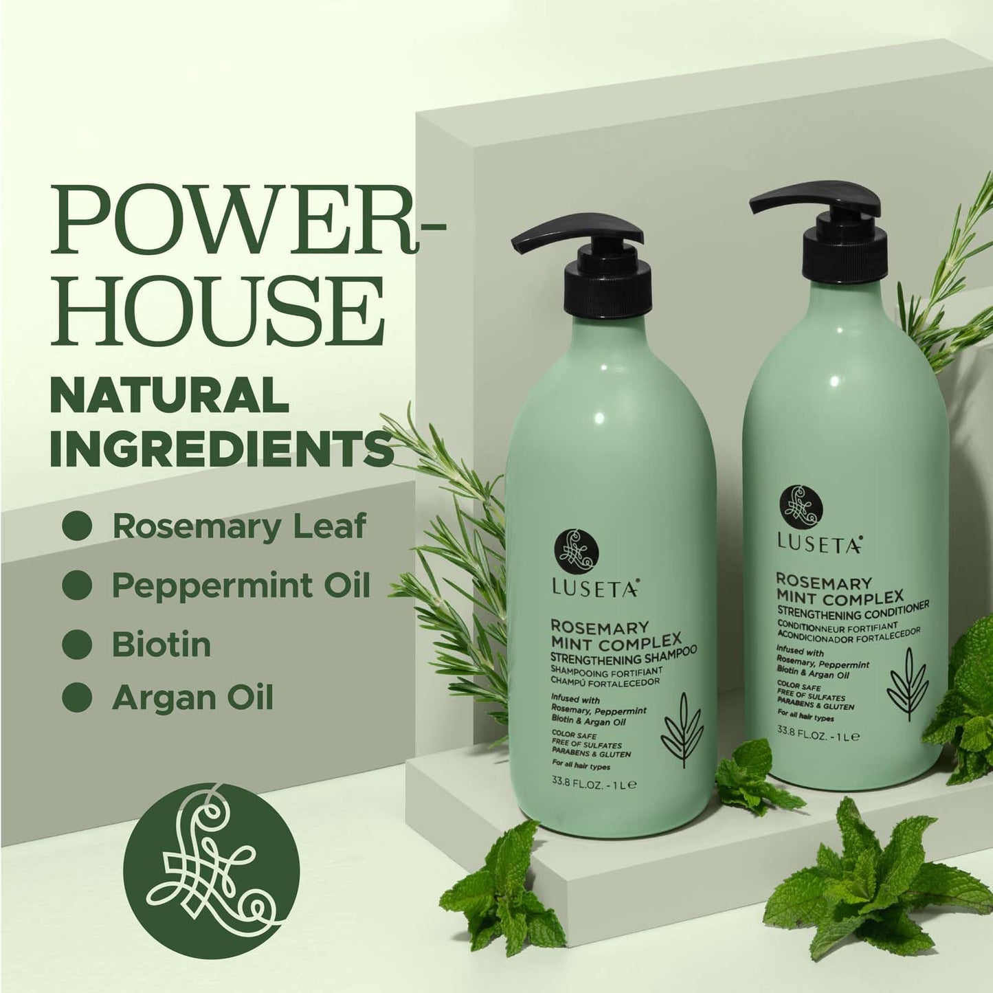 Luseta Rosemary Mint Strengthening Shampoo and Conditioner Set Nourish & Smooth Damaged Hair Thickening Shampoo for Thinning Hair,Add Shine for All