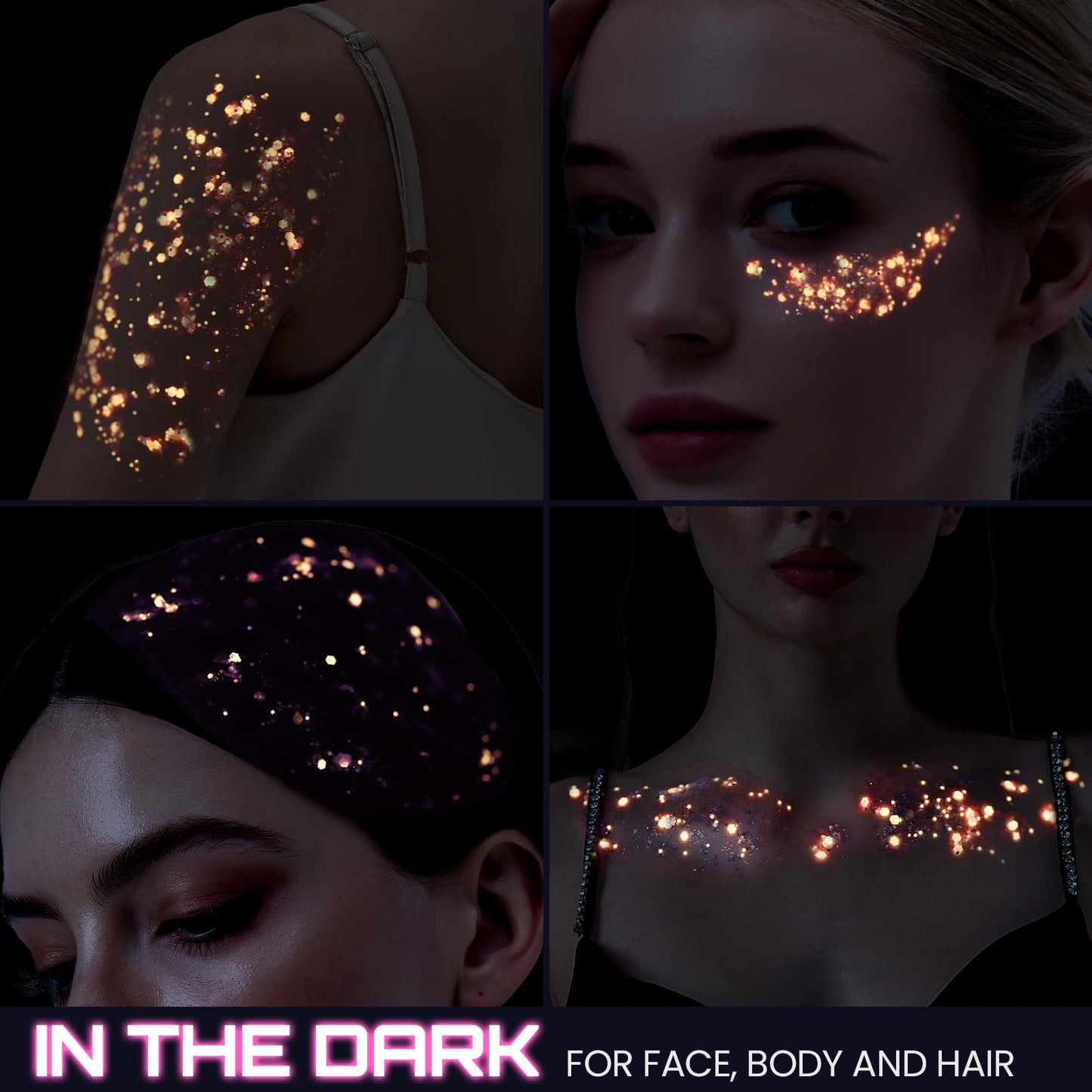 Teenitor Pink Glitter Glow in The Dark Glitter Gel, Pink Face Glitter Gel, Body Glitter Hair Glitter for UV Black Light Glow Party Raves Concerts Beauty and Personal Care Teenitor