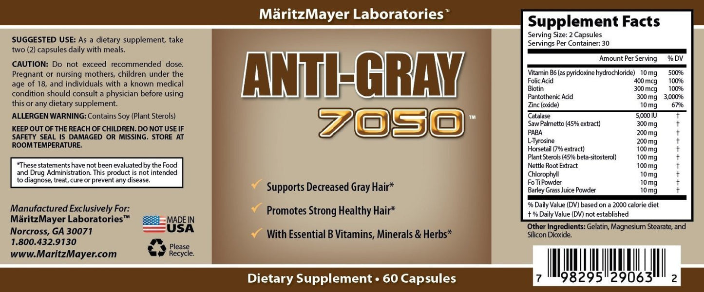 Anti-Gray Hair 7050 Helps Restore Natural Hair Color 60 Capsules Per Bottle (7 Bottles)
