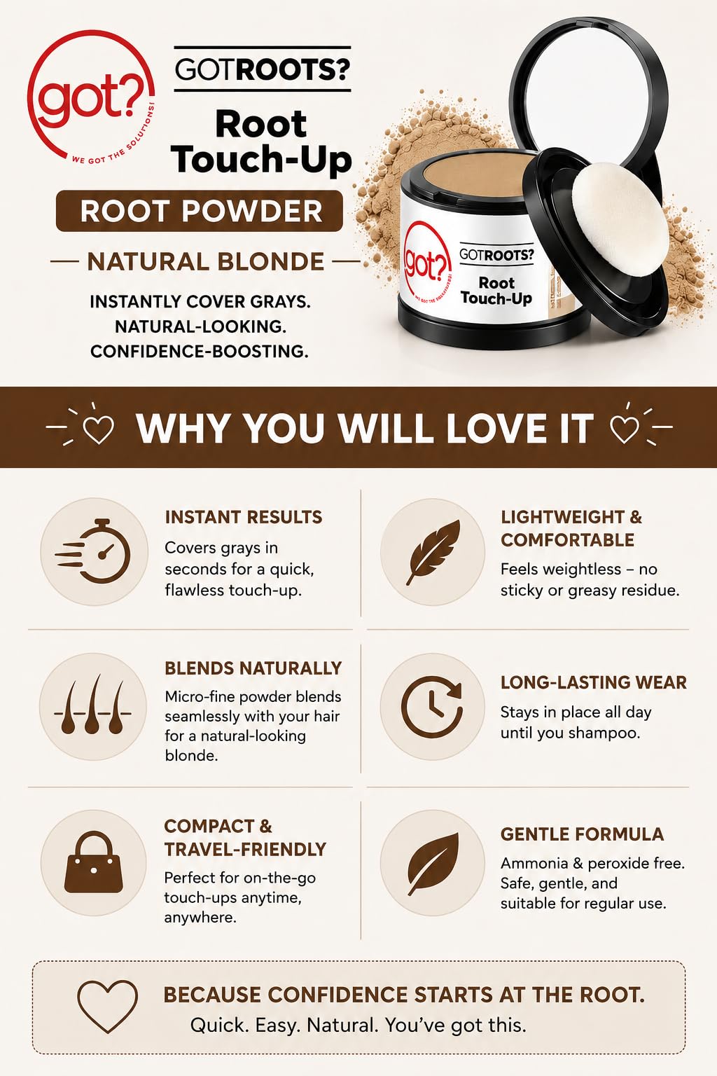 Natural Blonde Root Cover Up Powder - Instant Gray Root Touch Up & Hairline Powder for Natural Blonde Hair - Works on Thinning Spots & Eyebrows - 0.14