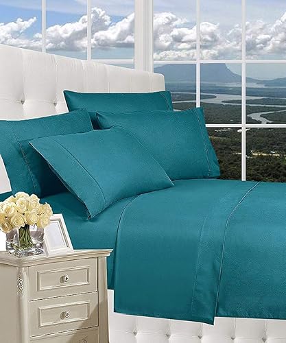 CELINE LINEN Luxury Silky-Soft 1500 Premier Softest Hotel Quality Wrinkle-Free 4-Piece Bed Sheet Set, Deep Pocket up to 16 inch, Queen Turquoise