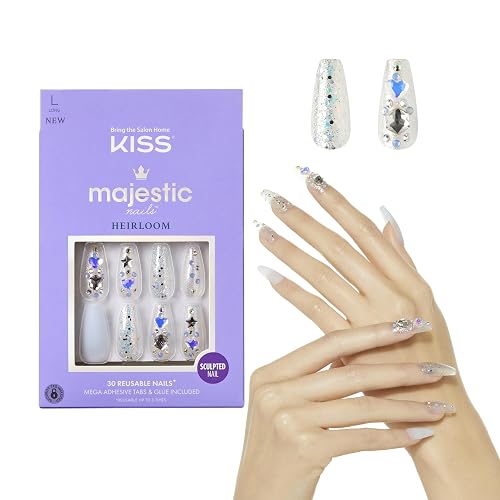 KISS Majestic Press On Nails, Nail glue included, 'Your Grace', Light Blue, Long Size, Coffin Shape, Includes 30 Nails, 2g glue, 2 Prep Pads, 2 of 24 Beauty & Personal Care KISS