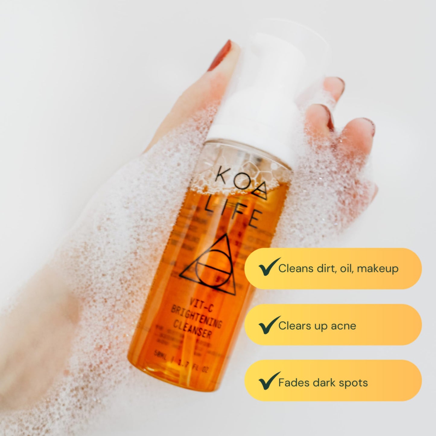 KOA LIFE Vit-C Illuminating Facial Cleanser - Vitamin C Facial Wash, Skin Illuminating Face Wash, Gentle Foam Cleanser, Vegan - 1.7 Fl Oz