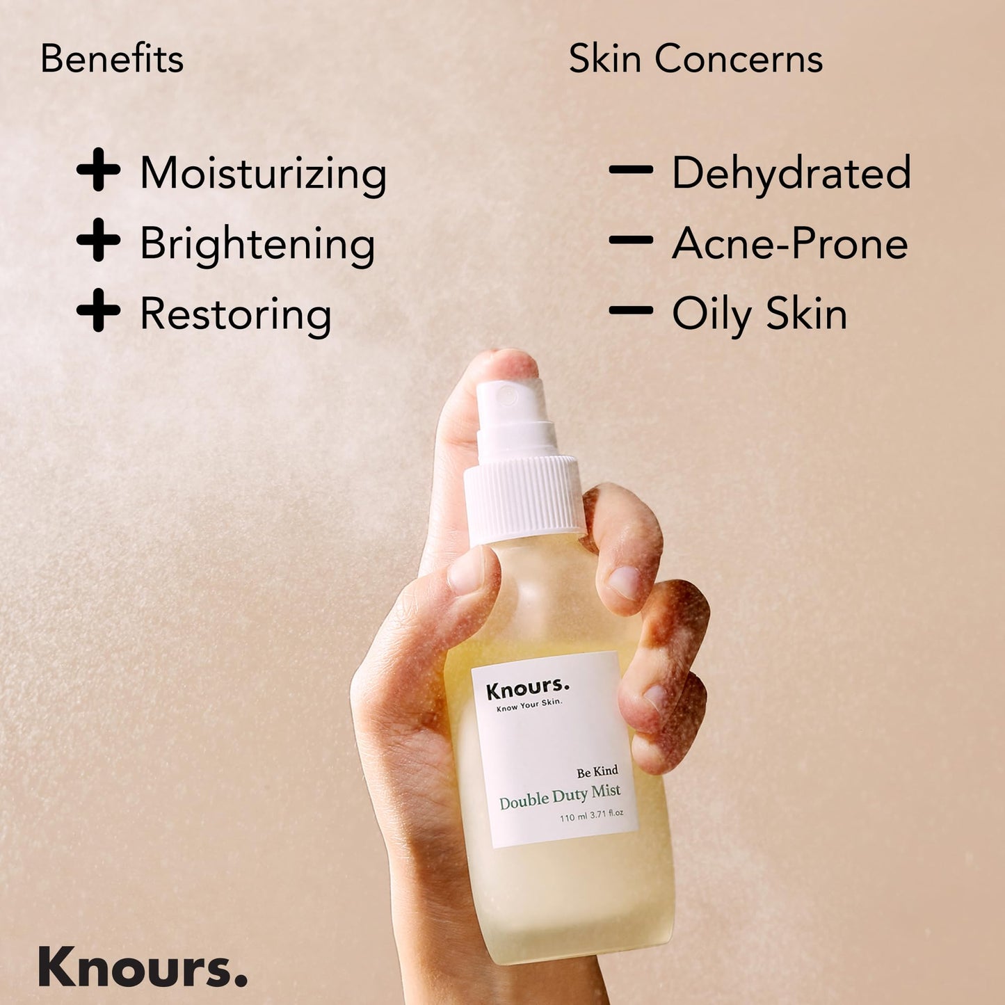 Knours Korean Hydrating Jojoba Oil + Aloe Vera H2O | Knours Be Kind Face Mist Spray | Vegan Squalane | Dry, Sensitive Skin | for Redness |110ml/3.72fl