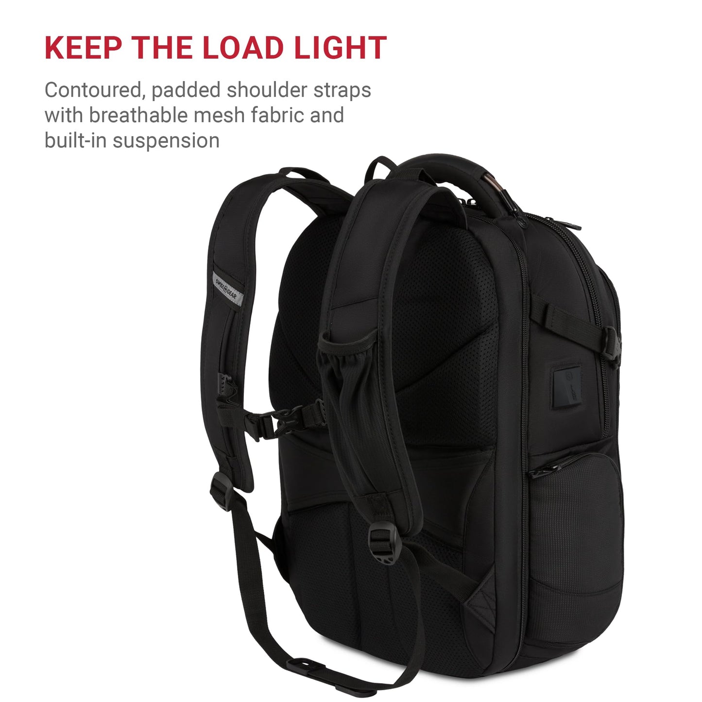 SwissGear Travel Tech Elite Laptop Backpack - Fits Laptops up to 16” - ScanSmart TSA-Friendly Backpack with USB Port, Shoe Compartment & Organizer Pockets - Black